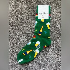 Happy Socks Beer Print Crew Socks Green Combed Cotton Size 36–40